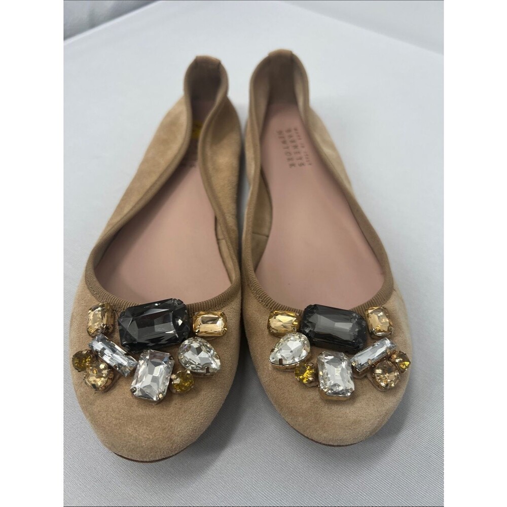 Barneys New York Taupe Suede Embellished Ballet Flats